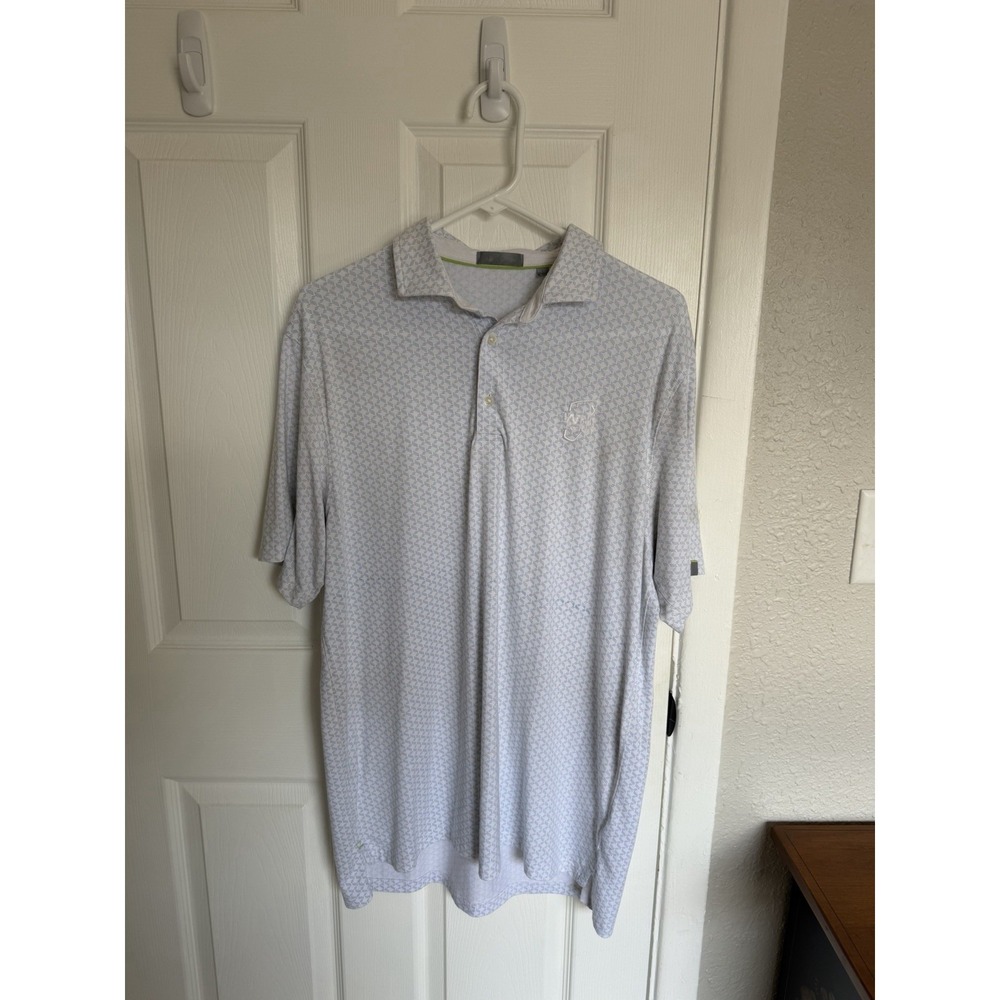 WM Phoenix Open Men's Golf Polo Shirt Light Blue Geometric Size L Short Sleeve